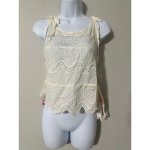 Ecote URBAN‎ OUTFITTERS Eyelet Lace Tie Strap Tank Top Cream Crochet Boho S